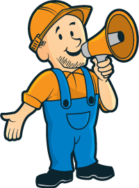 Construction worker holding a bullhorn